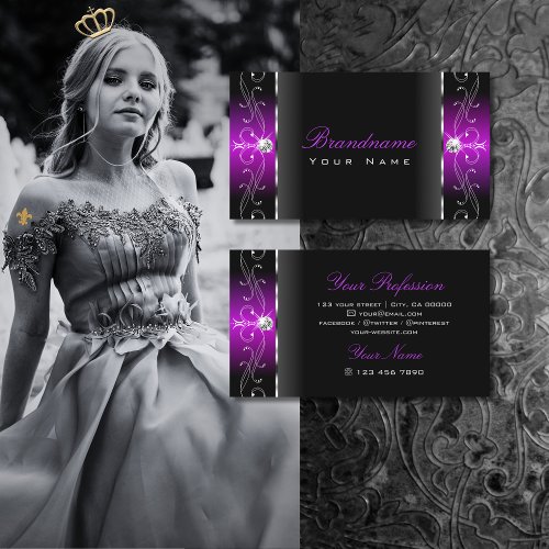 Elegant Black Purple Squiggled Jewels Ornamental Business Card