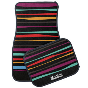 Elegant black purple stripes custom name car floor mat