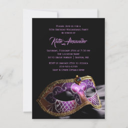 Elegant Black Purple Sweet 16 Masquerade Party Invitation | Zazzle