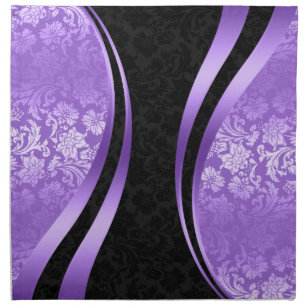 Elegant Black & Purple Vintage Floral Damasks Cloth Napkin