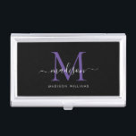 Elegant Black Purple Violet Monogram Script Name Business Card Case<br><div class="desc">Elegant Black Purple Violet Monogram Girly Script Name Business Card Case</div>
