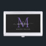 Elegant Black Purple Violet Monogram Script Name Business Card Case<br><div class="desc">Elegant Black Purple Violet Monogram Girly Script Name Business Card Case</div>