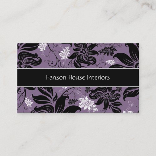Elegant Black Purple White Floral Business Card