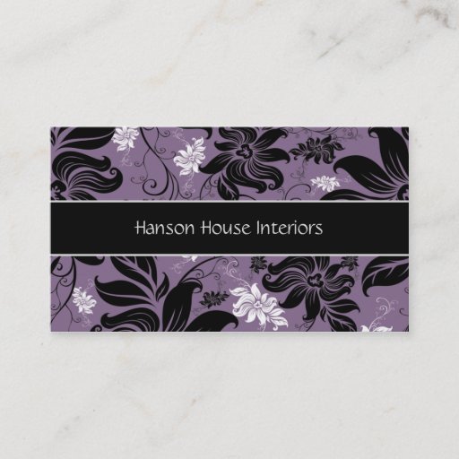 Customizable Elegant Black Purple White Floral Business Card