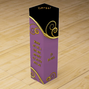 Elegant black-purple Wine Giftbox with Initials Box