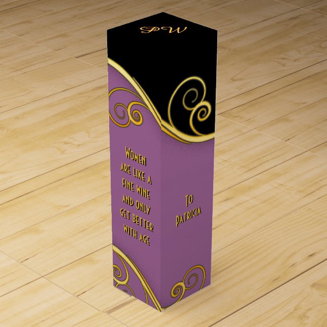 Elegant black-purple Wine Giftbox with Initials Box (Front)