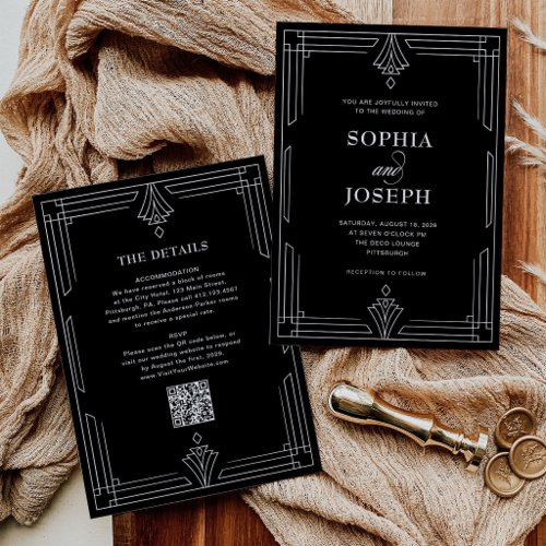 Elegant Black | QR Code All in One Wedding Invitation