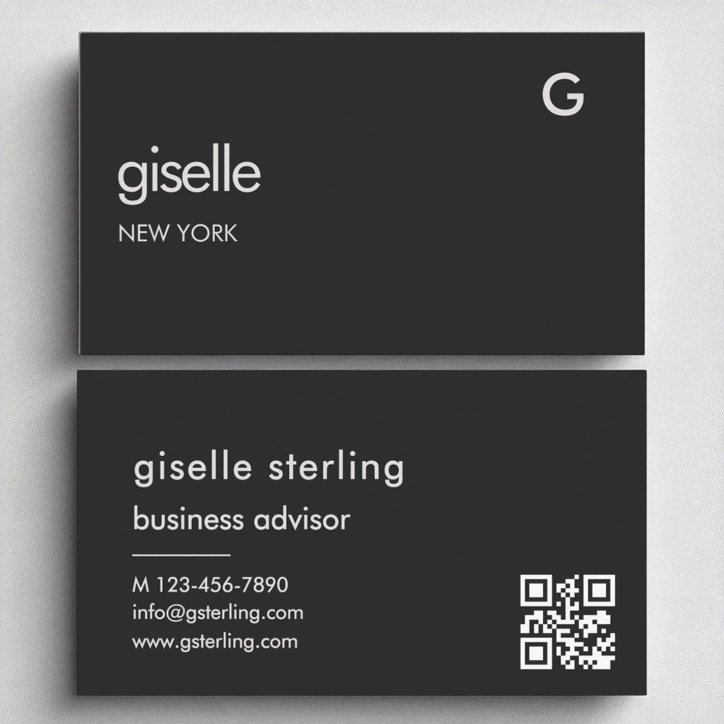 Elegant Black QR Code Minimalist Monogram Business Card