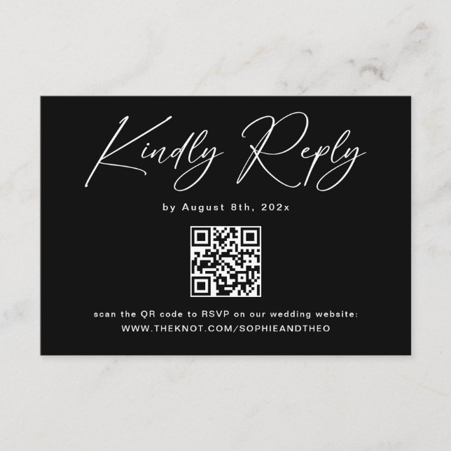 Elegant Black QR code Wedding RSVP Card  (Front)