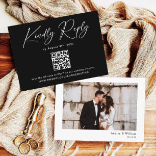 Elegant Black QR code Wedding RSVP Card