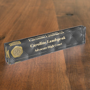 Elegant Black Quilted Pattern Law Firm Desk Name Plate
