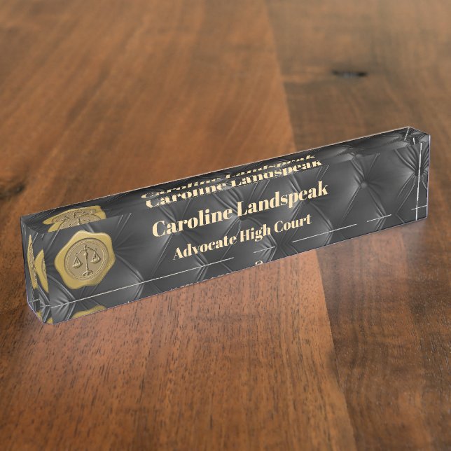 Elegant Black Quilted Pattern Law Firm Desk Name Plate (Side)