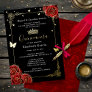 Elegant Black Quinceanera Red Rose Real Gold Foil Invitation
