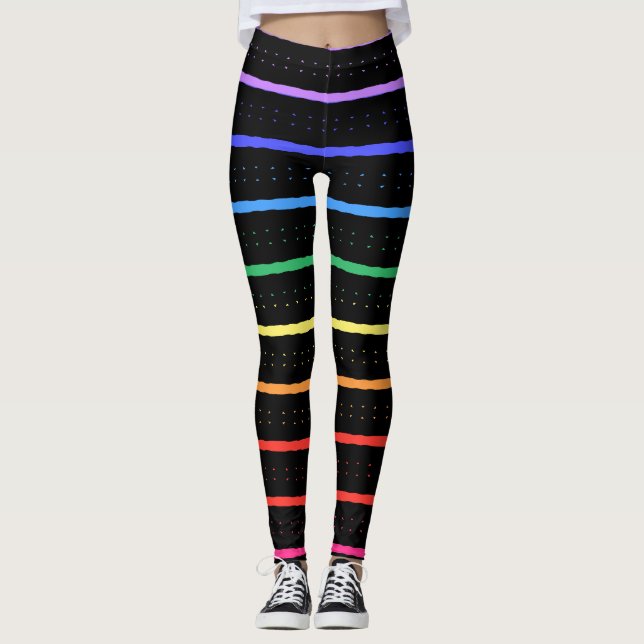 Elegant Black & Rainbow Colors Leggings (Front)
