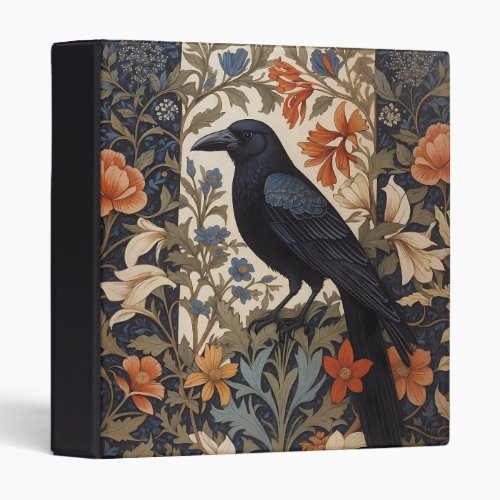 Elegant Black Raven William Morris Inspired Floral 3 Ring Binder