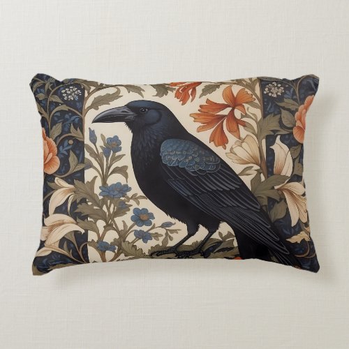 Elegant Black Raven William Morris Inspired Floral Accent Pillow