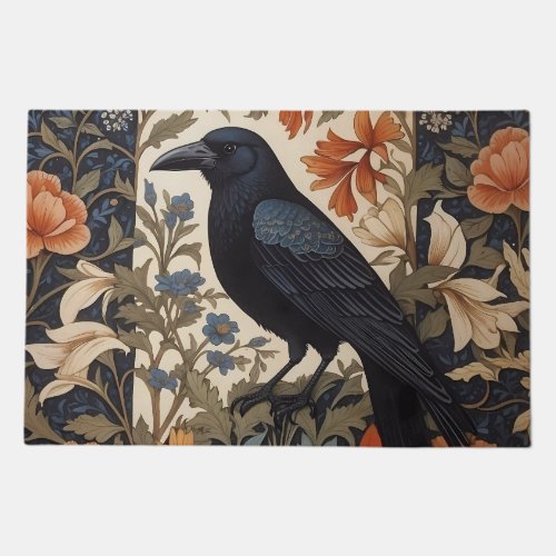 Elegant Black Raven William Morris Inspired Floral Doormat