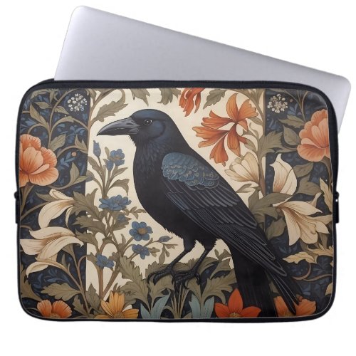 Elegant Black Raven William Morris Inspired Floral Laptop Sleeve