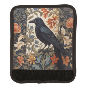 Elegant Black Raven William Morris Inspired Floral Luggage Handle Wrap