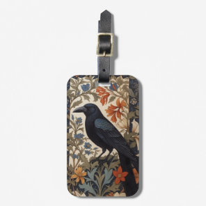 Elegant Black Raven William Morris Inspired Floral Luggage Tag