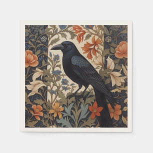 Elegant Black Raven William Morris Inspired Floral Napkins