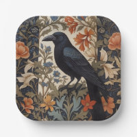 Elegant Black Raven William Morris Inspired Floral