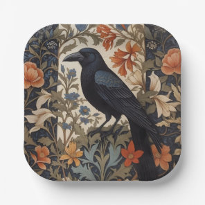 Elegant Black Raven William Morris Inspired Floral Paper Plates
