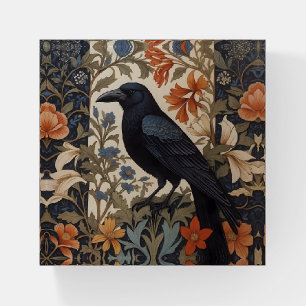 Elegant Black Raven William Morris Inspired Floral Paperweight