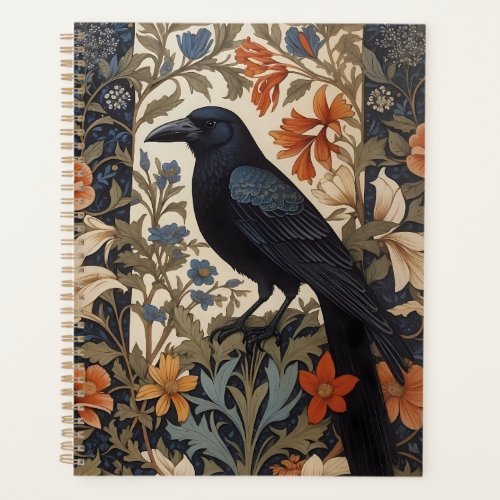 Elegant Black Raven William Morris Inspired Floral Planner
