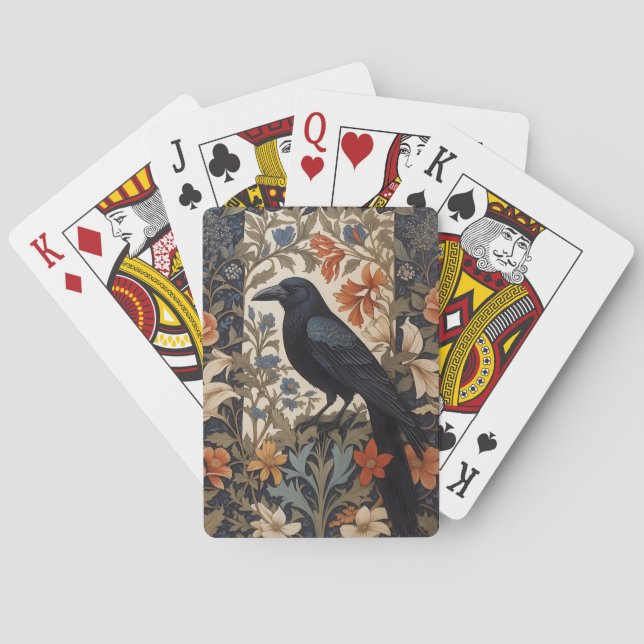 Elegant Black Raven William Morris Inspired Floral Poker Cards (Back)