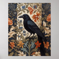 Elegant Black Raven William Morris Inspired Floral