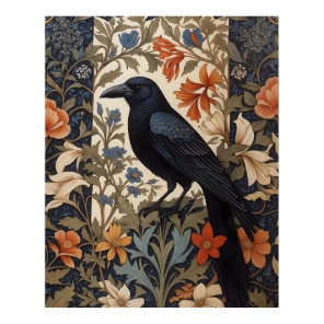 Elegant Black Raven William Morris Inspired Floral Poster