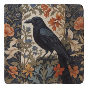 Elegant Black Raven William Morris Inspired Floral Trivet