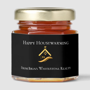 Elegant black real estate honey jar favors