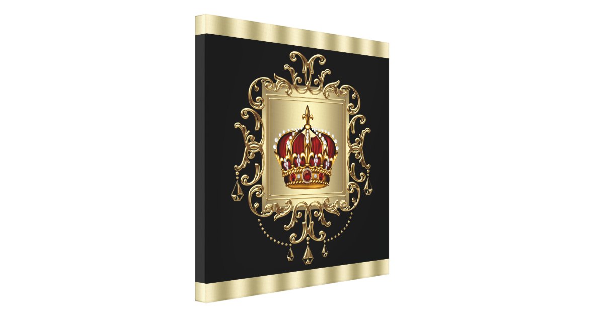 Elegant Black Red and Gold Crown Canvas Wall Art | Zazzle