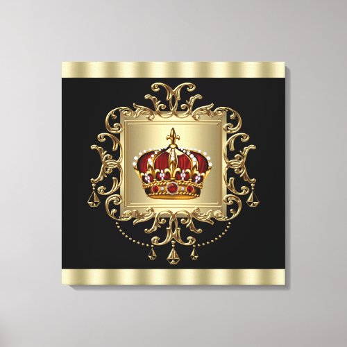 Elegant Black Red and Gold Crown Canvas Wall Art
