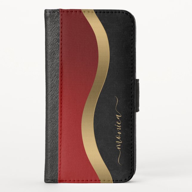 Elegant Black Red and Gold iPhone Wallet Case (Front)