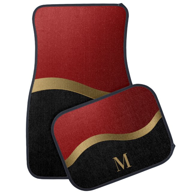 Elegant Black Red and Gold Monogram Car Floor Mat (Set)