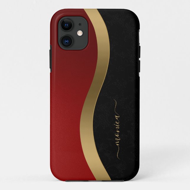 Elegant Black Red and Gold Personalized Case-Mate iPhone Case (Back)