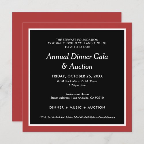 Elegant Black Red and White Business Dinner Gala Invitation