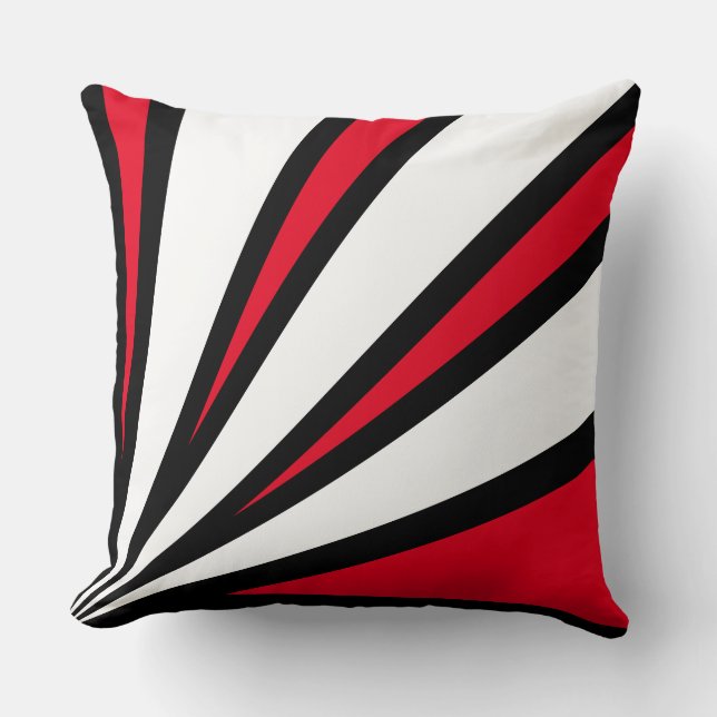Elegant Black Red and White Rays Throw Pillow (Front)