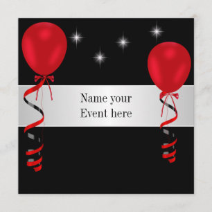 Elegant Black Red Balloons Special Event Invitation