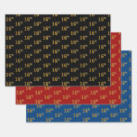 [ Thumbnail: Elegant Black, Red, Blue, Faux Gold 16th Event # Wrapping Paper Sheets ]