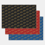 [ Thumbnail: Elegant Black, Red, Blue, Faux Gold 17th Event # Wrapping Paper Sheets ]