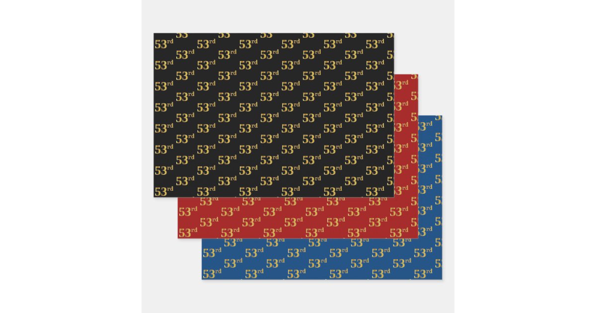 Elegant Black, Red, Blue, Faux Gold 53rd Event # Wrapping Paper Sheets