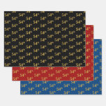 [ Thumbnail: Elegant Black, Red, Blue, Faux Gold 54th Event # Wrapping Paper Sheets ]