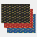 [ Thumbnail: Elegant Black, Red, Blue, Faux Gold 69th Event # Wrapping Paper Sheets ]