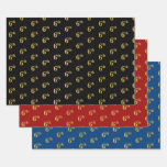 [ Thumbnail: Elegant Black, Red, Blue, Faux Gold 6th Event # Wrapping Paper Sheets ]