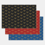 [ Thumbnail: Elegant Black, Red, Blue, Faux Gold 71st Event # Wrapping Paper Sheets ]