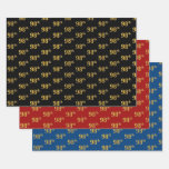 [ Thumbnail: Elegant Black, Red, Blue, Faux Gold 98th Event # Wrapping Paper Sheets ]